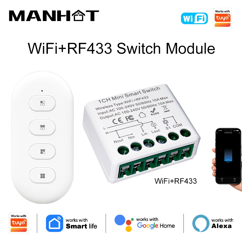Home Automation Diy - สวิตช์ไฟอัจฉริยะ Tuya WIFI 10A พร้อมรีโมทคอนโทรล RF433