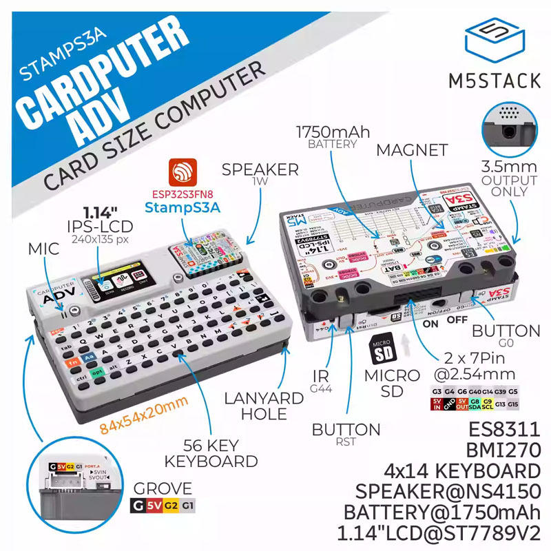 Iot Diy Home Automation - M5Stack Cardputer Adv คอมพิวเตอร์ขนาดเท่าการ์ดที่ตั้งโปรแกรมได้ StampS3A คอนโทรลเลอร์