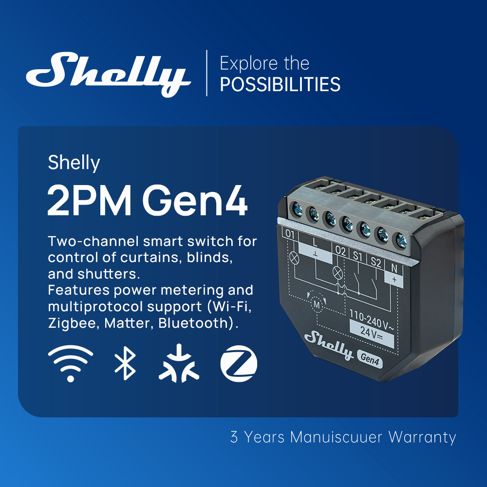 สวิตช์อัจฉริยะ Shelly 2PM Gen4 - Shelly Relay Module บทวิจารณ์และราคา