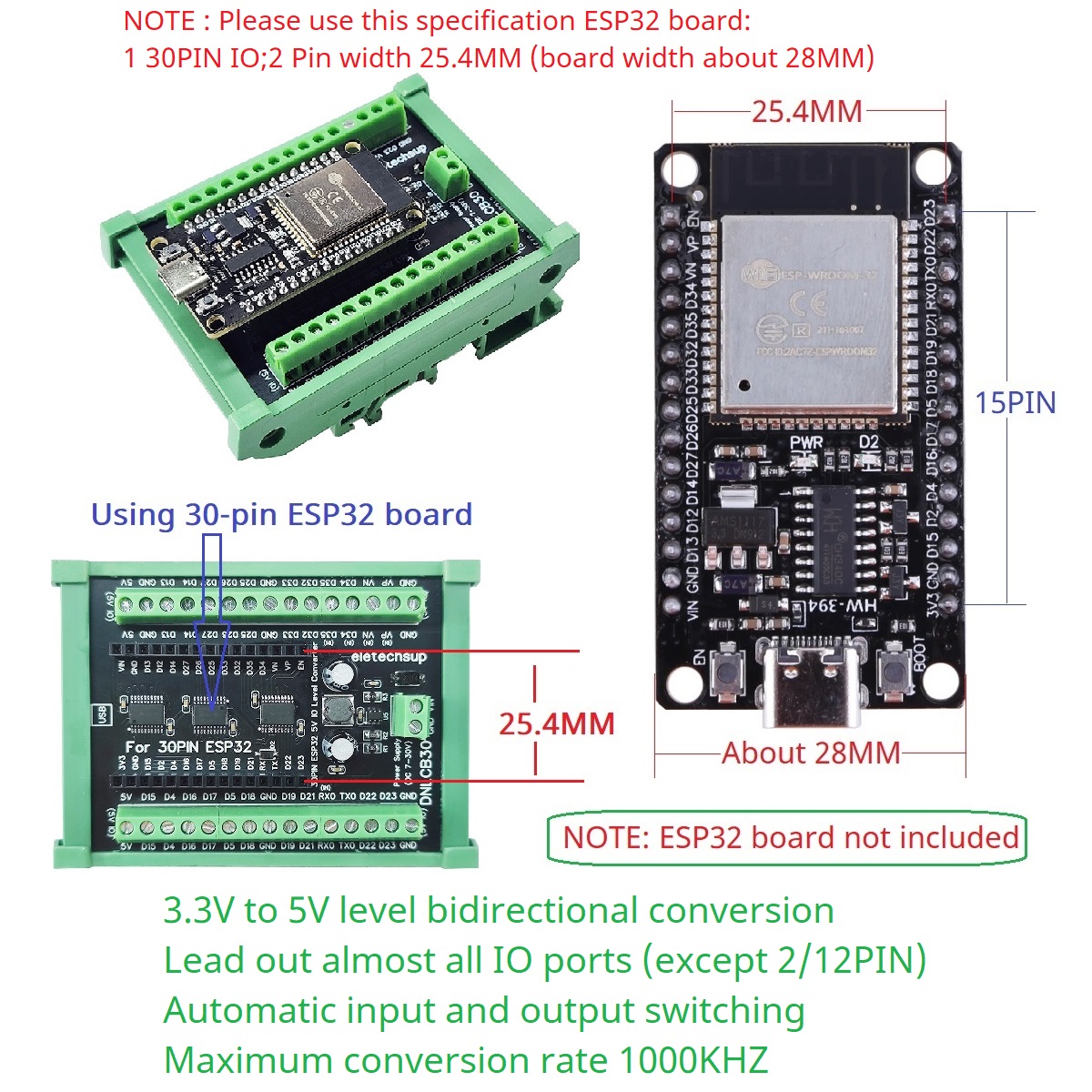 อะแดปเตอร์ราง DIN ESP32 30P, ต - Level Shifter 3.3V บทวิจารณ์และราคา