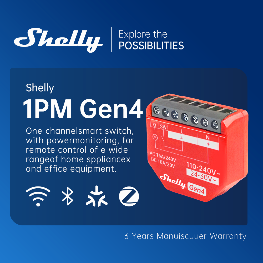 Shelly 1PM Gen4 Zigbee อุปกรณ์ - Shelly Relay Module บทวิจารณ์และราคา